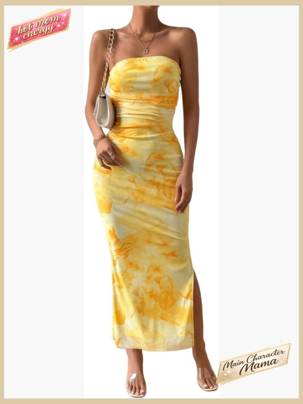 Strapless Tube Bodycon Maxi Dress Side Slit Mesh Layered Summer Party